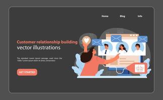 Customer Relationship Building Illustration. A marketer connects with clients using digital tools. vector