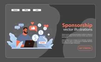 Confident man engages with online sponsorship activities. Flat illustration vector