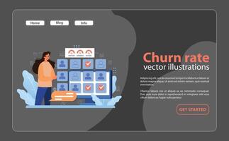 Churn rate analytics showcased. Flat illustration vector