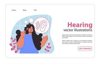 Hearing illustration. A joyful woman experiences the beauty of sound. vector