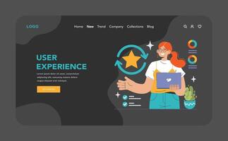 Customer feedback web banner or landing page dark or night mode vector