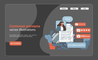 Customer persona concept. A visual toolkit for creating detailed customer profiles using statistical data. vector