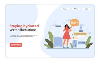 Staying Hydrated theme. A woman highlights the benefits of water intake for maintaining. vector