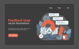 Feedback loop concept. Desktop displays data analysis while continuous vector