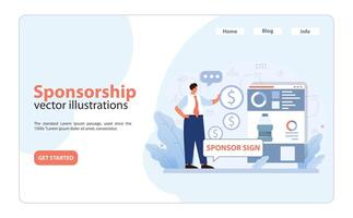 Professional presenting sponsorship opportunities on a digital interface. Flat illustration vector