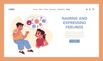 Naming and expressing feelings concept. Concerned boy discusses vector