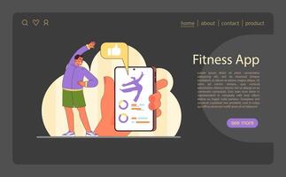 Fitness App illustration. Man achieves fitness goals with a smartphone app. vector
