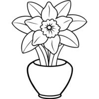 Daffodil flower on the vase outline illustration coloring book page design, Daffodil flower on the vase black and white line art drawing coloring book pages for children and adults vector