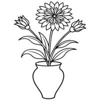 Cornflower flower on the vase outline illustration coloring book page design, Cornflower flower on the vase black and white line art drawing coloring book pages for children and adults vector