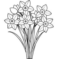 narciso flor ramo de flores contorno ilustración colorante libro página diseño, narciso flor ramo de flores negro y blanco línea Arte dibujo colorante libro paginas para niños y adultos vector