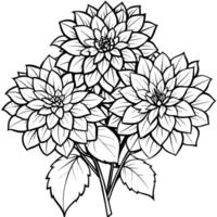 Dahlia Flower Bouquet outline illustration coloring book page design, Dahlia Flower Bouquet black and white line art drawing coloring book pages for children and adults vector