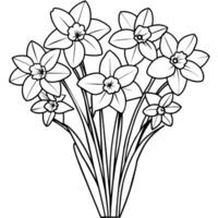narciso flor ramo de flores contorno ilustración colorante libro página diseño, narciso flor ramo de flores negro y blanco línea Arte dibujo colorante libro paginas para niños y adultos vector