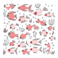 fish collection isolated in doodle style. vector