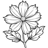 cosmos flor planta contorno ilustración colorante libro página diseño, cosmos flor planta negro y blanco línea Arte dibujo colorante libro paginas para niños y adultos vector