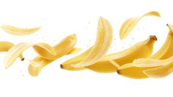 fliegend Banane Scheiben auf transparent Hintergrund, Format png