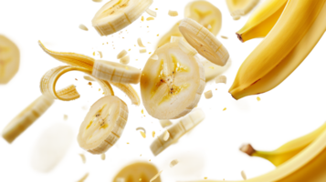 Flying Banana Slices on Transparent Background, Format png