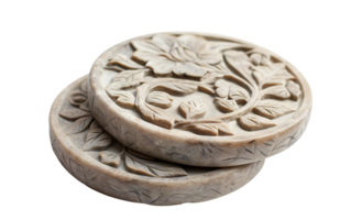 Hand-carved Coasters with Floral Engravings on Transparent Background png