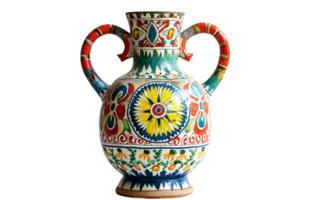 Hand-Painted Ceramic Vase on Transparent Background png