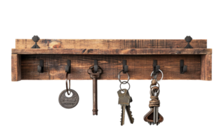 vintage chave ganchos adornando uma rústico estante em transparente fundo png