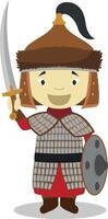 Mongol warrior cartoon character. Illustration. Kids History Collection. vector