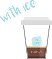 illustration of an Espresso with ice coffee cup icon with its preparation and proportions. vector