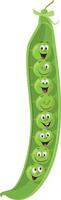 Vegetables Characters Collection. illustration of a funny and smiling green peas in cartoon style. vector