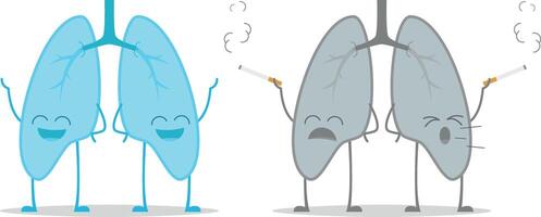 Healthy and sick lungs isolated on white background illustration vector