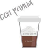 illustration of an Espresso with Whipped Cream coffee cup icon with its preparation and proportions. vector