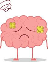 illustration of a sick and sad brain in cartoon style. vector