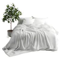 3D Rendering of a White Bed with Pillows on Transparent Background png