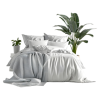 3D Rendering of a White Bed with Pillows on Transparent Background png