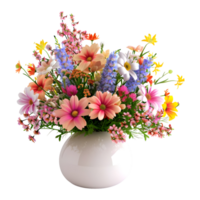 3D Rendering of a Colorful Flowers in a Pot on Transparent Background png