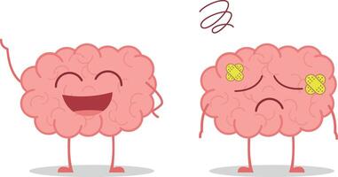 Healthy and sick brain isolated on white background illustration vector