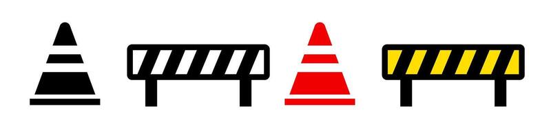 Icon set of traffic cone and barricade. Tool for construction site and construction site. vector