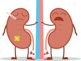 illustration of a sick and sad kidneys in cartoon style due to cystitis or other related diseases. vector