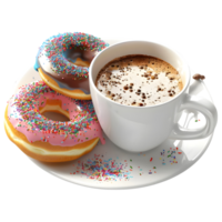 3D Rendering of a Donut with Tea in a Plate on Transparent Background png