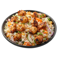 3D Rendering of a Biryani Rice with Grilled Chicken Pieces on Transparent Background png