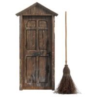 3D Rendering of a Wooden Door with Witch Broom on Transparent Background png