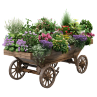 3D Rendering of a Cart with Flowers in it on Transparent Background png