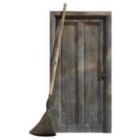 3D Rendering of a Wooden Door with Witch Broom on Transparent Background png