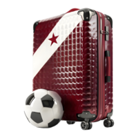 3d representación de un viaje bolso con fútbol americano en transparente antecedentes png