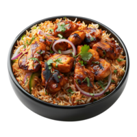 3D Rendering of a Biryani Rice with Grilled Chicken Pieces on Transparent Background png