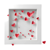 3d representación de un pared marco con corazones en transparente antecedentes png