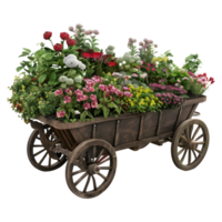 3d representación de un carro con flores en eso en transparente antecedentes png