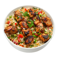 3d le rendu de une biryani riz avec grillé poulet pièces sur transparent Contexte png