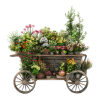 3D Rendering of a Cart with Flowers in it on Transparent Background png