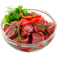 3D Rendering of a Raw meat Pieces in a Bowl on Transparent Background png