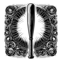 Black and white illustration of a single baseball bat vector