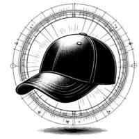 Black and white illustration of a single baseball cap vector