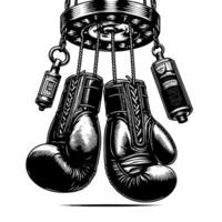 Black and white illustration of suspended Boxing Gloves vector